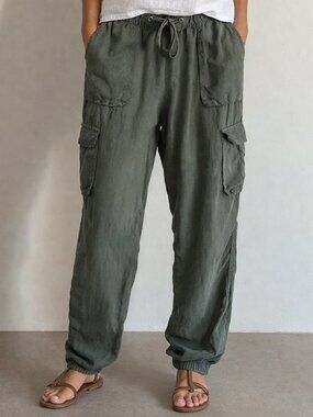 Nicole Miller green Womens Size small 100% linen Cargo jogger pants